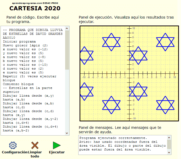 Ejemplo lluvia de estrellas con la app de programación para niños Didac-Prog Cartesia Ejemplo lluvia de estrellas con la app de programación para niños Didac-Prog Cartesia